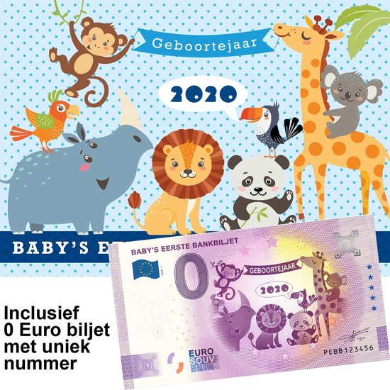 0 Euro biljet 2020 - Baby's eerste bankbiljet in cadeauverpakking jongen van Euro Souvenir Shop