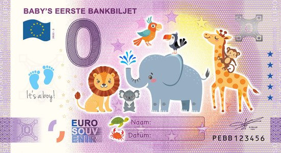 0 Euro biljet 2022 - Baby's eerste bankbiljet BLAUW van EuroSouvenir