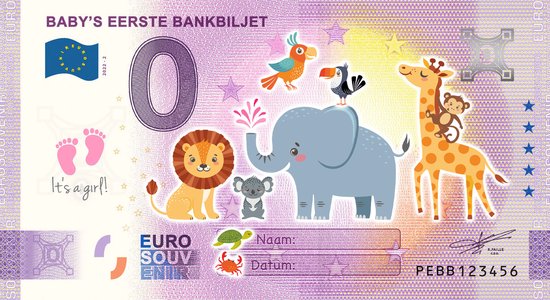 0 Euro biljet 2022 - Baby's eerste bankbiljet ROZE van Euro Souvenir Shop