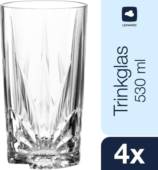 022778 Capri-drinkglazen, 4-delige set, vaatwasmachinebestendige sapglazen met reliëf, facetten-slijping, XL waterglas, glazen drinkbeker groot, 530 ml van Bormioli Rocco