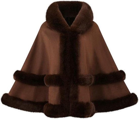 1-delige gebreide cape/sjaal - ca. 130 x 65 cm (B x H) - Polyester - Kraag van imitatiebont - Zacht en comfortabel - Stijlvol en veelzijdig om te combineren met andere kledingstukken - Khaki