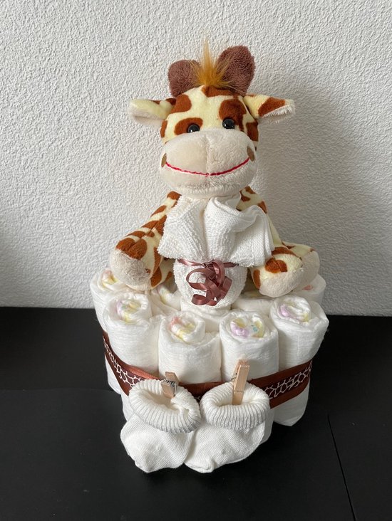 1-Laags Neutrale Luiertaart Girafje van Luiertaartje.nl