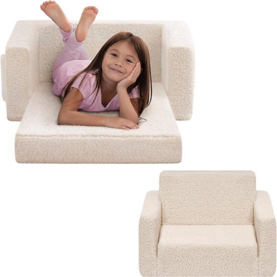 1 stuk - 2-in-1 opklapbare schuimrubberen kinderbank - Zachte bekleding - Speelzitje voor ontspanning - Speelzitje voor baby's/peuters - 40*60*43 cm - Geschikt om thuis te rusten en te spelen - gebroken wit