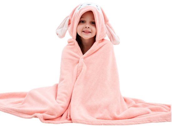 1 stuk Kinder Strandlaken/Deken met Capuchon - Zacht en Absorberend Ontwerp - Zwemcape/Douchehanddoek - 70*140cm - Geschikt voor Jongens en Meisjes voor Zwemmen en Baden op het Strand - Roze van Merkloos