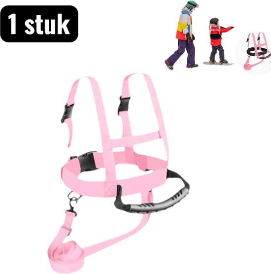 1 stuk - Skiuitrusting - Skiharnas voor Kinderen - Ski Trainingsriem voor Beginners - Veiligheidsgordij voor Sleeën en Leren Skiën - Adjustabele Hengel met Trekkoord - Roze van Sunbly