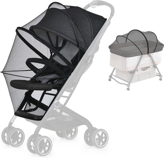1 Stuks Zwart - Klamboe voor kinderwagen - voor kinderwagen insectenbescherming - voor buggy met ritssluiting muggennet - voor kinderwagens ideale bescherming tegen steekmuggen, wespen en vliegen van Luxstyle