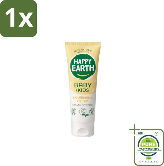 1 x Happy Earth – Nourishing Cream – 100% Natuurlijk Baby & Kids – 75 ml - Natuurlijke Crème - Gevoelige Huid - Baby Crème - Droge Huid - Sheaboter van Merkloos