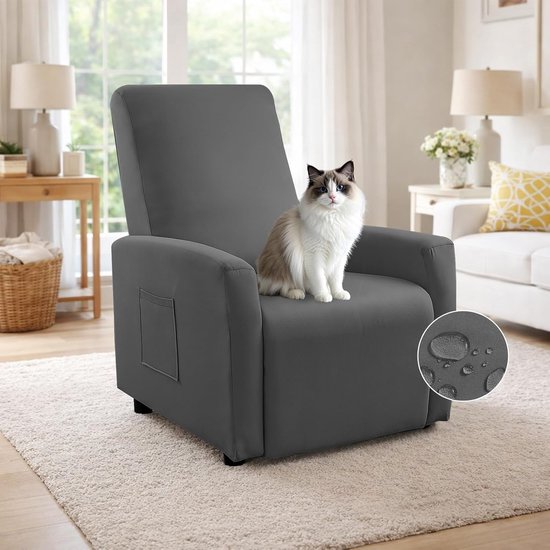 1-zits stoelhoes, waterdichte stoelhoes, stretch met tas, all-inclusive stoelbeschermer voor tv-stoel, ligstoel, stoel (donkergrijs)