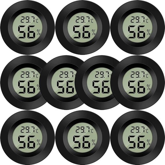 10 mini digitale thermometers en hygrometers, rond van Atempo