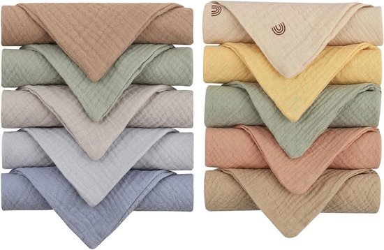10 Muslin Doeken voor Baby's, 23x23cm, Zachte Burp Doeken, Ademend en Hypoallergeen, Perfect voor Voeden en Afdrogen