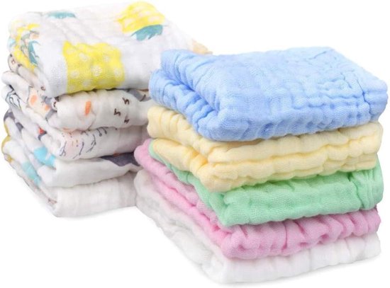 10 Packs Muslin Washcloths 30x30cm 6 Layers Organic Cotton Face Towels - Soft Reusable Baby Wipes hydrofiele washandjes