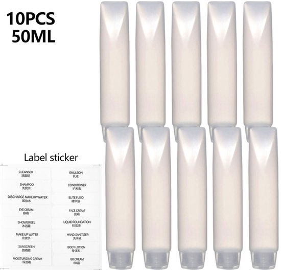 10 Pcs 50ml - Duidelijke Plastic Lege Reisflessen - Squeezable Vullende Tubes voor Shampoo - Lotion - Crèmes en Cosmetica - Compact en Lekvrij Ontwerp - Ideaal voor Reizen van Merkloos
