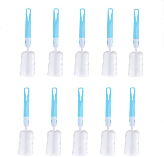10 Stuks Fles Borstel - Flessenreinigingsborstel Set - Flessenreiniger - Schoonmaakborstel - Flessenborstel Baby - Drink Fles Spons - voor het reinigen van glazen melkbekers, comfortabel om vast te houden, vervangende spons