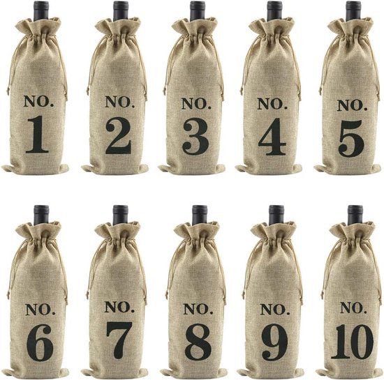 10 stuks jute wijnzakken herbruikbare wijnfles geschenkzakken wijn geschenkzakken met trekkoord genummerde fleszakken set voor wijnfles cover opslag blinde proeverij housewarming geschenken