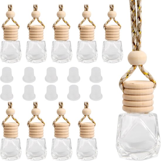 10 stuks lege auto-luchtverfrisserflessen - 8 ml glazen flessen voor aromatherapie - etherische oliën geurverspreider voor auto, huis, kantoor en reizen