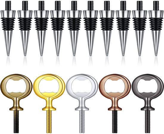 10 Stuks Metalen Wijn Stopper en 5 Stuks Blanco Rvs Flesopener Chroom Flesstop Flesopener Inserts Set Hardware voor Kerstmis Wijn Party Hout Draaien DIY Handgemaakte Project Craft