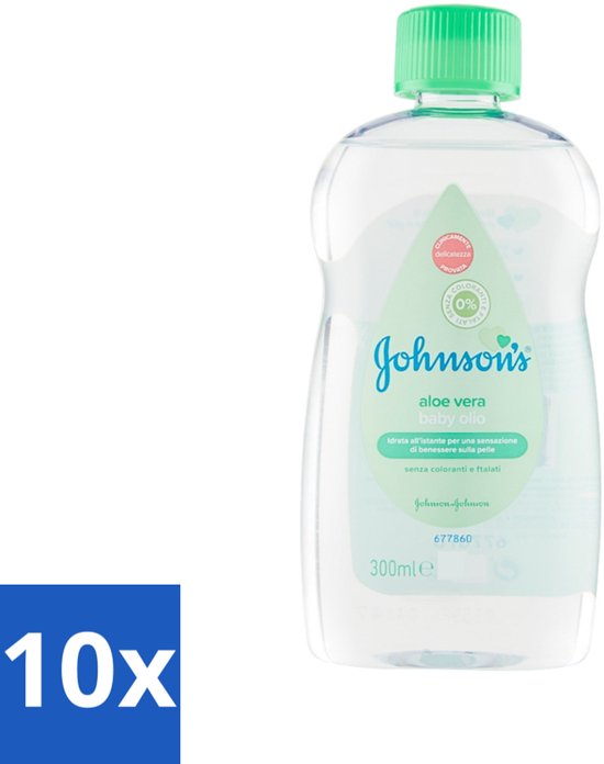 10 x Johnson's - Baby Olie - Aloe Vera - 300 ml - Babyolie - Aloe Vera - Babyhuid Verzorging - Melkkorst Verwijderen - Hydraterende Olie