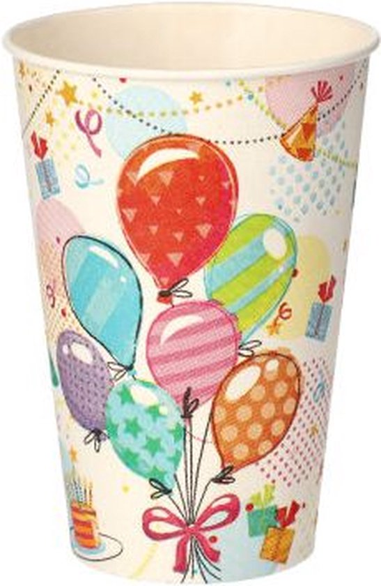 10 x Kartonnen drinkbekers met ballonnen 0,2 l Ø 7 cm · 9,7 cm Verjaardag feest Wegwerp bekertjes karton Feestartikelen van Folat