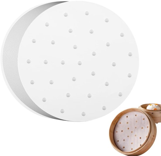 100 Dim Sum Papieren - Rond 20 cm - Non-Stick Coating en Bamboe van Merkloos