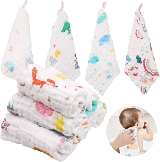 100% Katoenen Mousseline Babyhanddoeken 10-Pack - Zacht en Herbruikbaar voor Pasgeborenen van MyBearlY