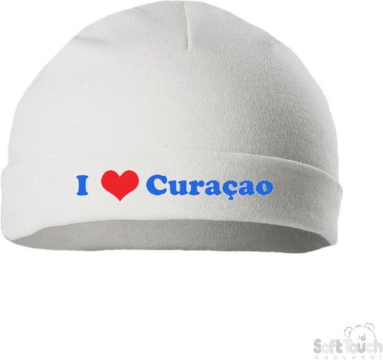 100% katoenen Rolmutsje "Curacao" Unisex Katoen Wit/blauw/geel Maat 56/62 van BamBam