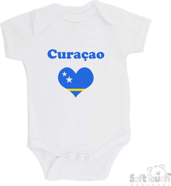 100% katoenen Romper "Curacao" Unisex Katoen Wit/blauw/geel Maat 62/68 van Merkloos