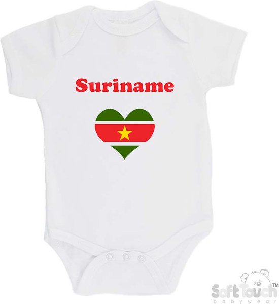100% katoenen Romper "Suriname" Unisex Katoen Wit/rood/groen/geel Maat 62/68 van Uniqx.