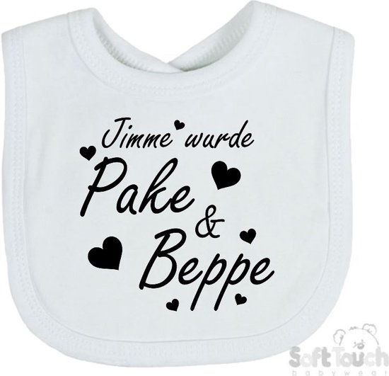 100% katoenen Slab Slabber Slabbetje "Jimme wurde Pake & Beppe met hartjes" zwangerschapsaankondiging Fries Unisex Katoen Wit/zwart Maat 33 x 22 cm van Zoekjestad