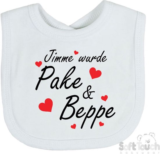 100% katoenen Slab Slabber Slabbetje "Jimme wurde Pake & Beppe met hartjes" zwangerschapsaankondiging Fries Unisex Katoen Wit/zwart/rood Maat 33 x 22 cm