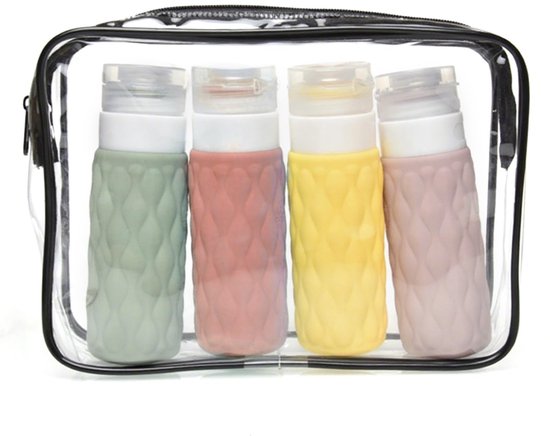 100 ml reistoiletfles, lekvrije navulbare knijpcontainer, essentiële reisbenodigdheden voor de vakantie met label en doorzichtige zak, perfect voor shampoo en conditioner van Merkloos