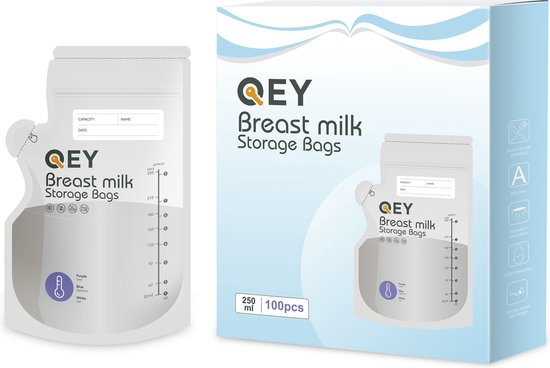 100 Stuks - Moedermelk Bewaarzakjes - Borstvoeding zakjes - Extra Groot - Koelkast en Vriezer - QEY (BPA Vrij)