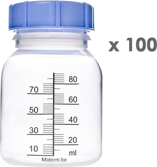 100x Materni Moedermelkflesje 80 ml met dop tbv borstvoeding van 100%