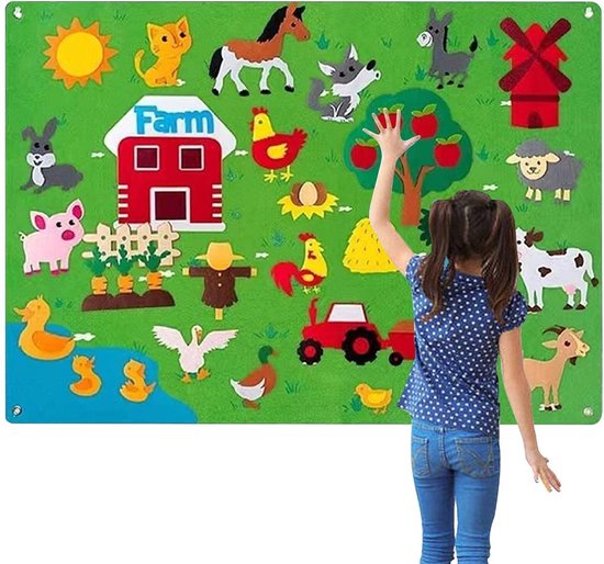 105 x 75 cm Vilten Bord voor Kinderen – Verhalenset met Boerderijthema – Voor knutselactiviteiten, vroegtijdige educatie en verhalen vertellen op de kleuterschool
