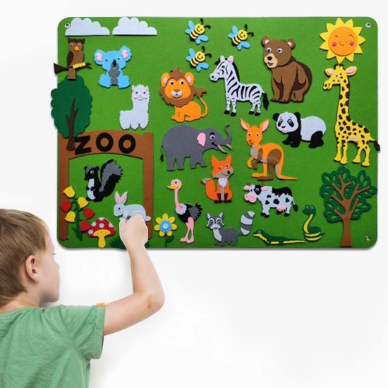 105 x 75 cm Vilten Bord voor Kinderen – Verhalenset met Dierentuinthema – Voor knutselactiviteiten, vroegtijdige educatie en verhalen vertellen op de kleuterschool van Merkloos