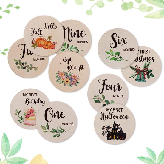 10pcs Baby Maand Milestone Kaarten - Dubbele Zijde Houten Nieuwe Aanbouw - Fotoproppen voor Baby's - Baby Festivals Cadeau - Nursery Decor van Merkloos