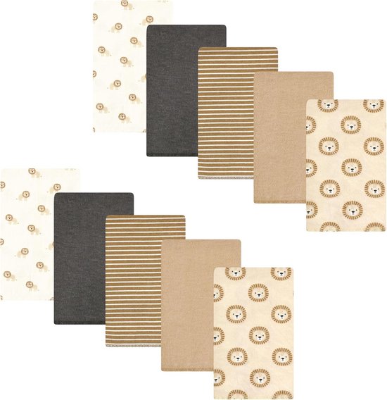 10x Katoenen Flanellen Spuugdoekjes voor Baby - Zacht en Absorberend - Unisex Leeuw Design