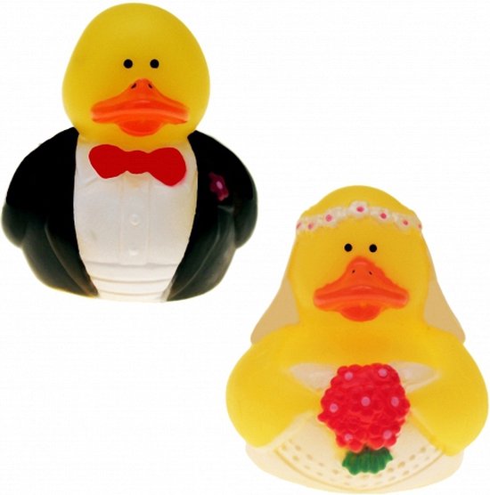 10x stuks bruid en bruidegom badeendjes van 5 cm - Beide types 5x stuks. Bruiloft feestartikelen/decoraties. van Geen merk