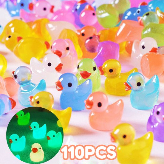 110 stuks lichtgevende mini-haren eendjes - kleine eendjes die oplichten in het donker - kleine plastic miniatuureendjes - voor poppenhuisdecoratie, microtuin, aquarium, knutselcadeautjes, feestartikelen, speelgoed van Merkloos