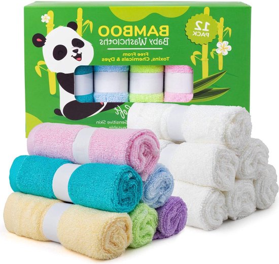 12 Bamboo Baby Washcloths - Natural Organic Face Towel for Adults Babies - Soft Thick Absorbent Hypoallergenic - Body Cloths - Register Household Newborn Shower Gifts hydrofiele washandjes van Yoofoss
