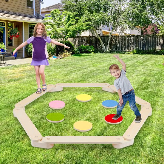 12-delige Houten Evenwichtsbalk Set - Train Balans & Coördinatie - Montessori Speelgoed voor Peuters & Kleuters van Merkloos