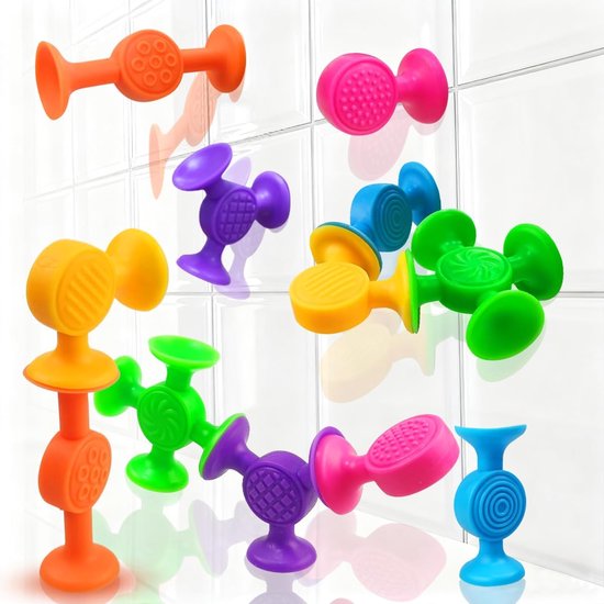 12-Delige Zuignap Badspeelgoed Set - Sensory Toys met Textuur - Voor Kinderen & Peuters - Kleurrijk - Bad & Douche
