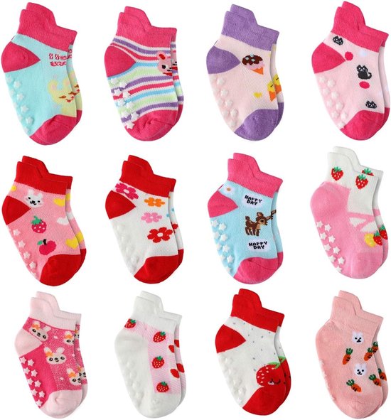 12 Paar Antislip Babysokken Voor Meisjes - Katoen Peutersokken van Merkloos