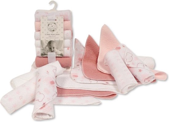 12 Pack Wasdoekjes 22 x 22 Cm Superior Quality Meisjes Wit/roze GP-25-1201 van Smithy