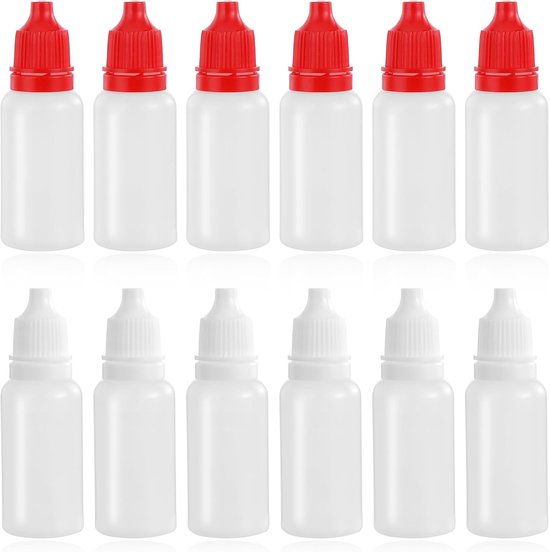 12 stuks 15 ml lege vloeistofflessen - plastic druppelflessen voor op reis - knijpflessen en draagbare oogdruppelflessen met dop en stop voor het mengen van vloeistoffen