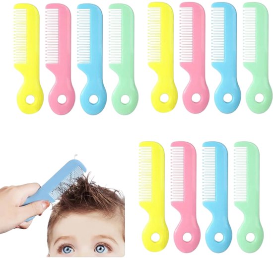 12 stuks - Babyhaarkam - Haarborstel - Kam met ronde tanden - Haarkam voor gladmakend haar - Haartrimkam - Roze, geel, blauw, groen - Geschikt voor pasgeborenen, baby's (meisjes en jongens), kinderen en baby's