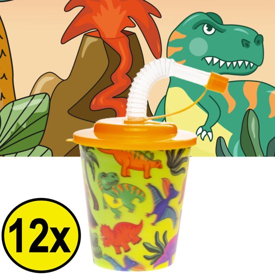 12 STUKS DINOSAURUS 3D Drink Beker met Rietje en Deksel - 250ML - Dino Plastic Bekers - Kinderfeestje - Kinderverjaardag Bekertjes - Traktatie - Uitdeelcadeaus van Venco Kids.