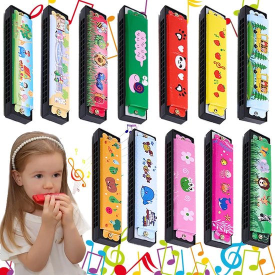 12 stuks Kindermondharmonica Speelgoed Set - 16 Gaten Instrument voor Kinderen en Beginners - Muziekspeelgoed voor Kinderfeestjes en Activiteiten van Merkloos