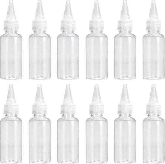 12 Stuks Plastic Knijpfles - 100ml Kleine Transparante Flesjes - Niet Lek Sausflesje Met Doppen Voor Vloeistoffen, Olie, Verf, Lotion van Merkloos