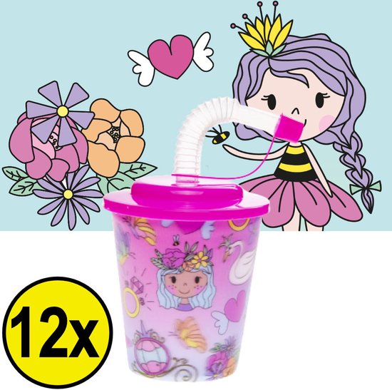 12 STUKS PRINSES 3D Drink Beker met Rietje en Deksel - 250ML - Prinsessen Plastic Bekers - Kinderfeestje - Kinderverjaardag Bekertjes - Traktatie - Uitdeelcadeaus van Qachi.