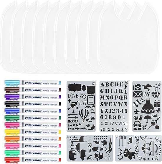 12 stuks slabbertjes om te beschilderen, witte babyslabbertjes, waterdichte slabbertjes, wit, katoenen halsdoek van Merkloos
